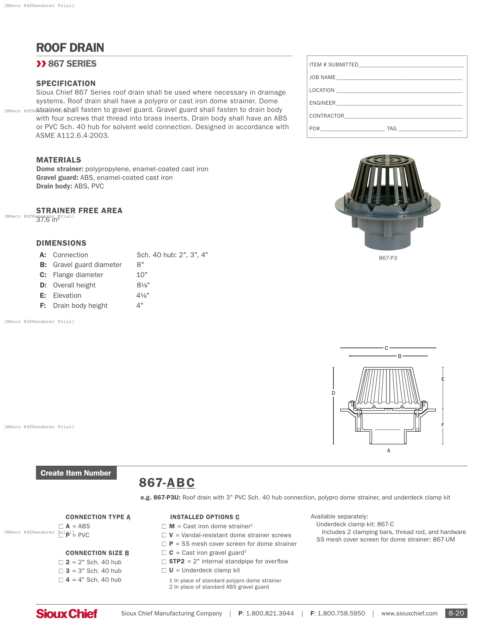 867 SERIES - ROOF DRAIN - SPEC SHEET.PDF Specification Document